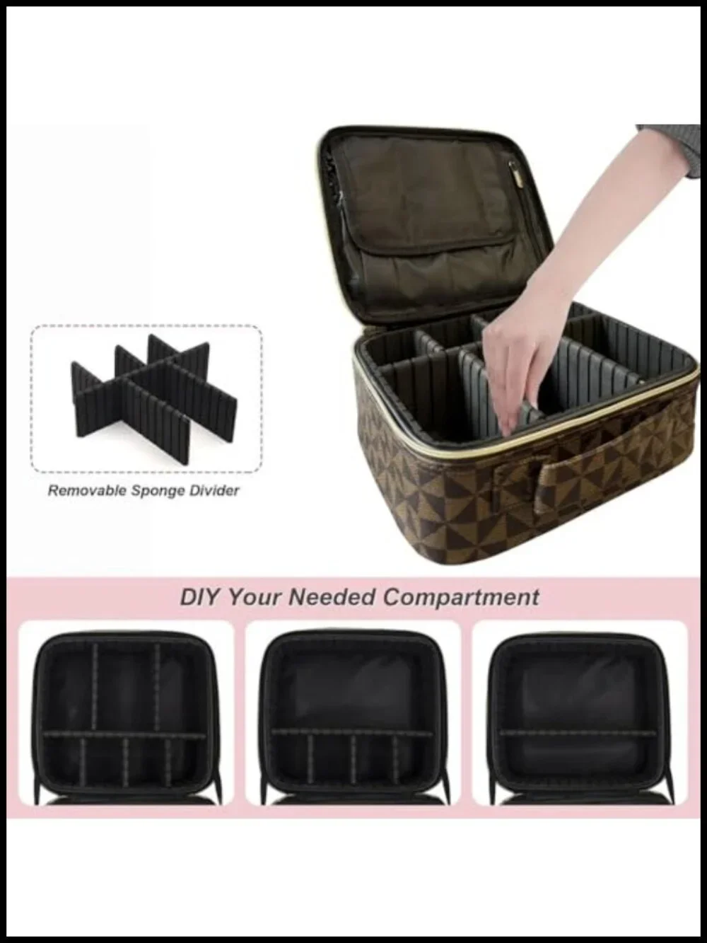 PU Leather Hard Shell Cosmetic Train Case with Brush Storage